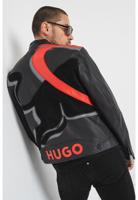 HUGO Кожено яке с принт - Pepit.bg