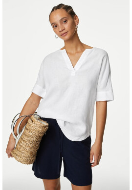 Marks  Spencer Ленена блуза с шпиц - Pepit.bg