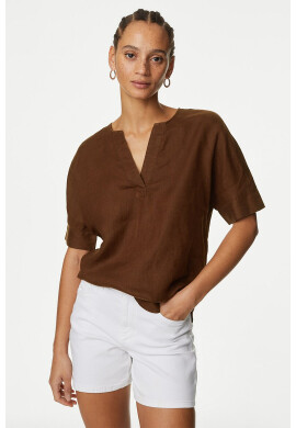 Marks  Spencer Ленена блуза с шпиц - Pepit.bg