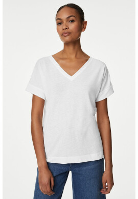 Marks  Spencer Тениска с лен с шпиц - Pepit.bg