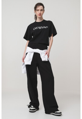 OFF-WHITE Памучна тениска с лого - Черен - Pepit.bg