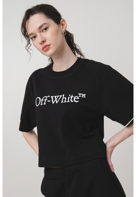 OFF-WHITE Памучна тениска с лого - Черен - Pepit.bg