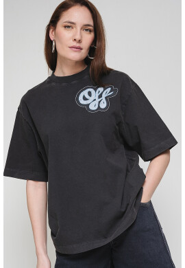 OFF-WHITE Свободна тениска с лого - Син/Антрацитно сиво - Pepit.bg