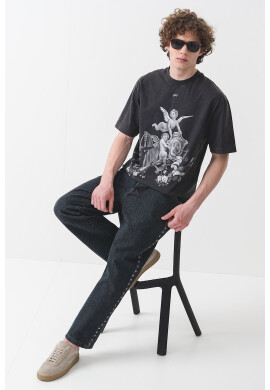 OFF-WHITE Тениска с графика - Бял/Антрацитно сиво - Pepit.bg