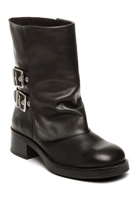 Steve Madden Кожени боти с токи - Черен - Pepit.bg