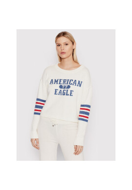 American Eagle Пуловер 034-0348-9575 Бял Regular Fit - Pepit.bg