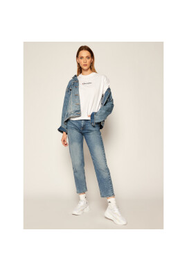 Champion Тишърт Cropped Oversized Small Script Logo 113195 Бял Custom Fit - Pepit.bg