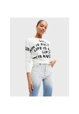 Desigual Пуловер Bet 22WWJFAB Бял Regular Fit - Pepit.bg