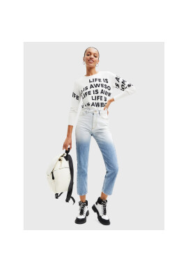 Desigual Пуловер Bet 22WWJFAB Бял Regular Fit - Pepit.bg