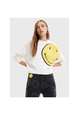 Desigual Пуловер SMILEY 22WWJFA3 Бял Relaxed Fit - Pepit.bg