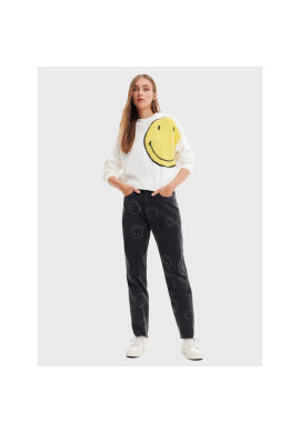 Desigual Пуловер SMILEY 22WWJFA3 Бял Relaxed Fit - Pepit.bg