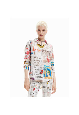 Desigual Риза Newspaper 23SWCW24 Бял Regular Fit - Pepit.bg