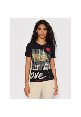Desigual Тишърт Rose 22SWTK60 Черен Slim Fit - Pepit.bg