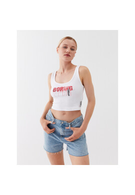 Guess топ W3YP50 KA0H1 Бял Cropp Fit - Pepit.bg