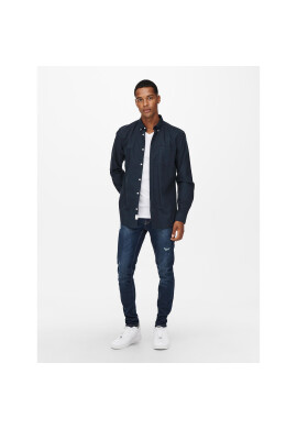 Only & Sons Риза 22019669 Тъмносин Slim Fit - Pepit.bg