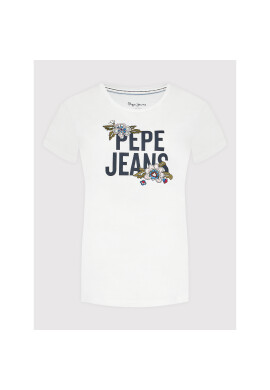 Pepe Jeans Тишърт Bernardette PL505135 Бял Slim Fit - Pepit.bg
