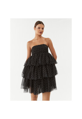 ROTATE Коктейлна рокля Mesh Mini Ruffle 111032100 Черен Regular Fit - Pepit.bg