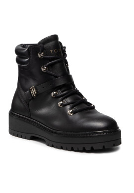 Tommy Hilfiger Боти Polished Leather Flat Boot FW0FW06042 Черен - Pepit.bg