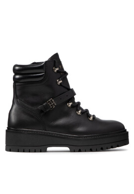 Tommy Hilfiger Боти Polished Leather Flat Boot FW0FW06042 Черен - Pepit.bg