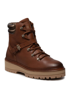 Tommy Hilfiger Боти Polished Leather Flat Boot FW0FW06042 Кафяв - Pepit.bg