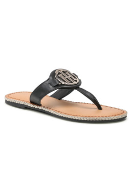 Tommy Hilfiger Джапанки Essential Leather Flat Sandal Черен - Pepit.bg