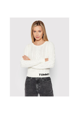 Tommy Jeans Пуловер Cable DW0DW11004 Бял Regular Fit - Pepit.bg