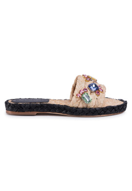 Tory Burch Еспадрили Crystal Raffia Slide Raffia 63580 Бежов - Pepit.bg