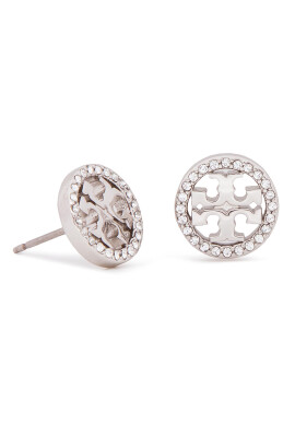 Tory Burch Обици Crystal Logo Circle Stud Earring 53422 Сребрист - Pepit.bg