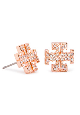 Tory Burch Обици Crystal Logo Stud Earring 53423 Розов - Pepit.bg