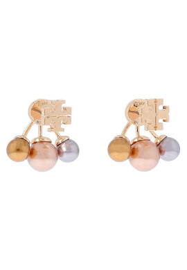 Tory Burch Обици Kira Pearl Front-Back Earring 153672 Кафяв - Pepit.bg