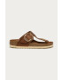 Birkenstock Кожени джапанки дамски в кафяво с равна подметка - Pepit.bg