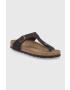 Birkenstock Кожени джапанки Gizeh дамски в кафяво с равна подметка - Pepit.bg