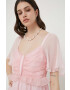 Blugirl Blumarine Рокля с коприна в розово къс модел разкроен модел - Pepit.bg