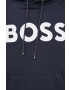 Boss Памучен суичър в синьо с качулка с принт - Pepit.bg