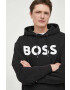 Boss Orange Памучен суичър в черно с качулка с принт - Pepit.bg