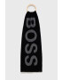 Boss Вълнен шал в черно с десен - Pepit.bg