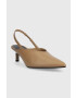 Calvin Klein Кожени обувки с висок ток HW0HW01345 GEO STIL SLINGBACK PUMP 50 в бежово с отворена пета - Pepit.bg