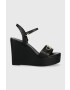 Calvin Klein Кожени сандали WEDGE 70HH W/HW в черно със скосена платформа HW0HW01485 - Pepit.bg