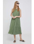 Deha Рокля с лен в зелено среднодълъг модел разкроен модел - Pepit.bg
