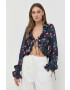 For Love & Lemons Блуза в тъмносиньо с десен - Pepit.bg