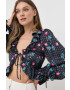 For Love & Lemons Блуза в тъмносиньо с десен - Pepit.bg