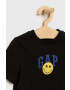 Gap Детска памучна тениска x Smiley в черно с принт - Pepit.bg