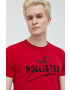 Hollister Co. Памучна тениска в червено с апликация - Pepit.bg