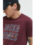 Jack & Jones Памучна Тениска в бордо с принт - Pepit.bg