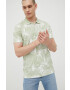 Jack & Jones Памучна тениска с яка в зелено с десен - Pepit.bg