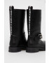 Love Moschino Кожени ботуши дамски в черно с равна подметка - Pepit.bg