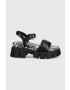 Love Moschino Кожени сандали дамско в черно с платформа - Pepit.bg