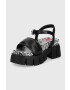 Love Moschino Кожени сандали дамско в черно с платформа - Pepit.bg