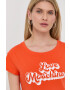 Love Moschino Памучна тениска в оранжево - Pepit.bg