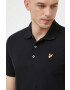 Lyle & Scott Памучна тениска с яка в черно с изчистен дизайн - Pepit.bg